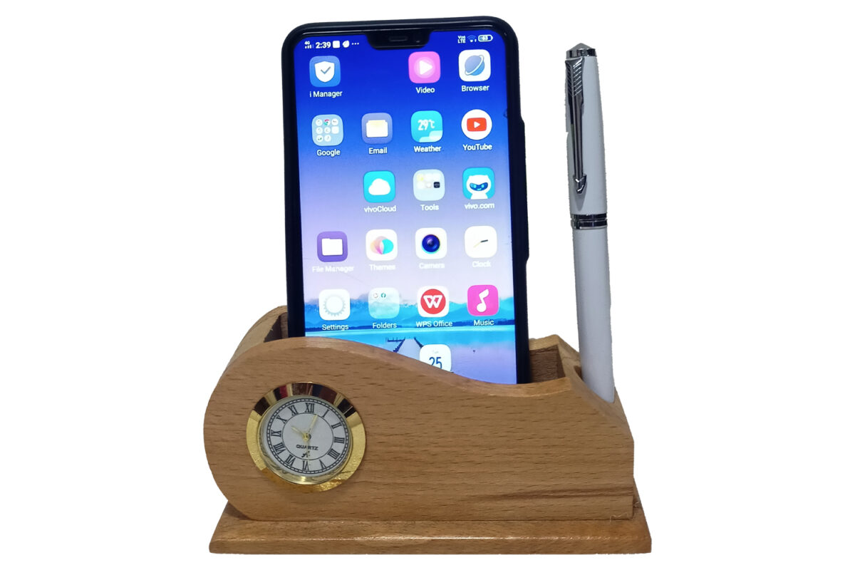 Wooden Mobile stand with Pen Stand