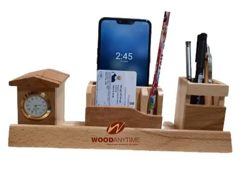 DW-5143 Wood Pen Holder With Clock