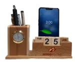DW-5204 Wooden Calendar With Pen Stand And Clock