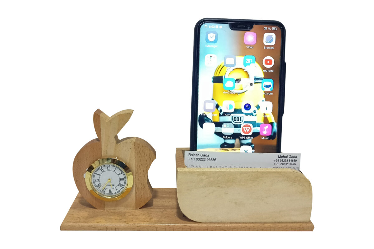 Apple Cut Wooden Pen Stand, Personalize Gift