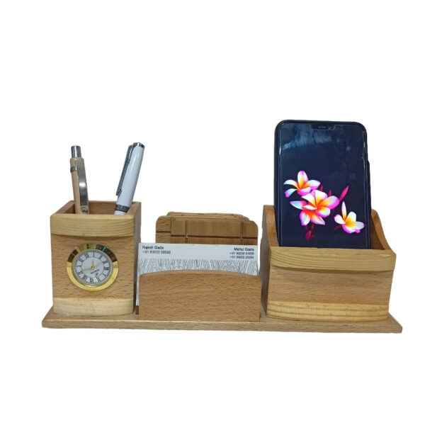 Wooden Pen Stand With Tea Coaster