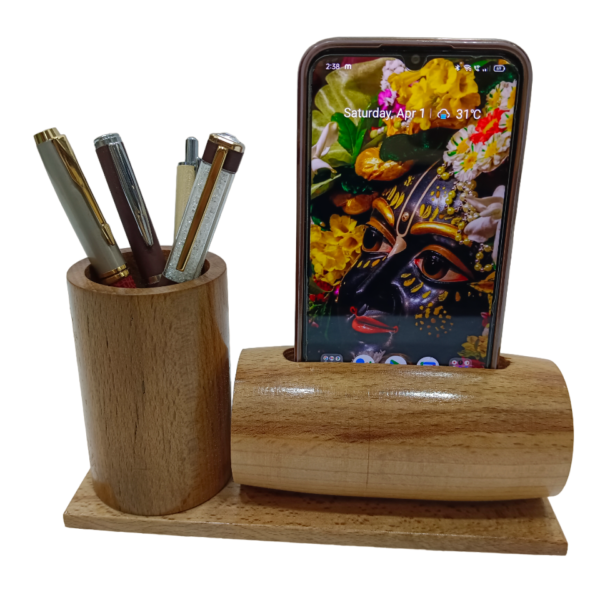 wooden mobile stand, pen stand with music amplifier